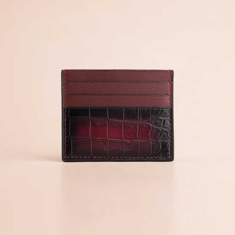 Burgundy Alligator Leather Card Holder - Wild King